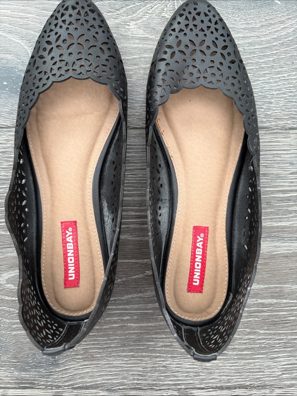 UNIONBAY Women's Black Laser-Cut Slip-On Flats